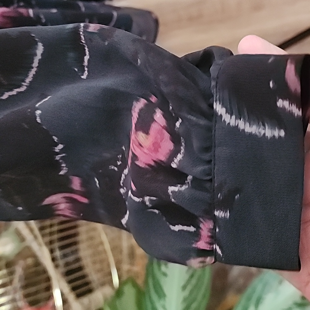 All Saints Nicola Rosalyn Floral Smocked Black and Pink Mini Dress - Picture 4 of 11